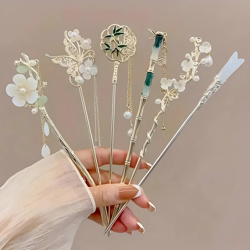 Épingle Cheveux Chinoise Élégante - Bâton Floral Pompon Bijou Traditionnel