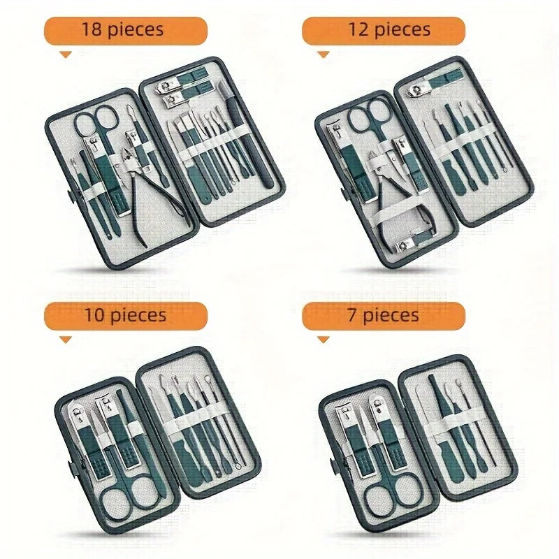 Kit Manucure Pédicure Professionnel 7-18 Pièces - Acier Inoxydable avec Étui Voyage