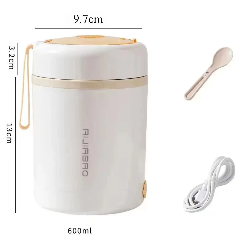 Lunch Box Chauffante USB 600ml - Boîte Repas Électrique Portable Acier Inoxydable