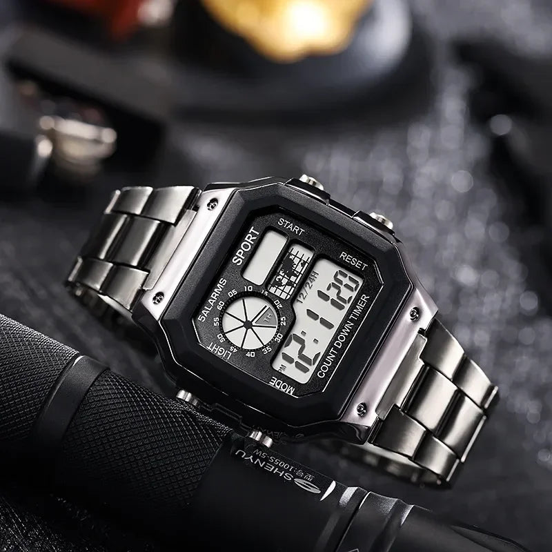 Montre Homme Digitale Militaire Luxe - Acier Inoxydable LED Sport Classique