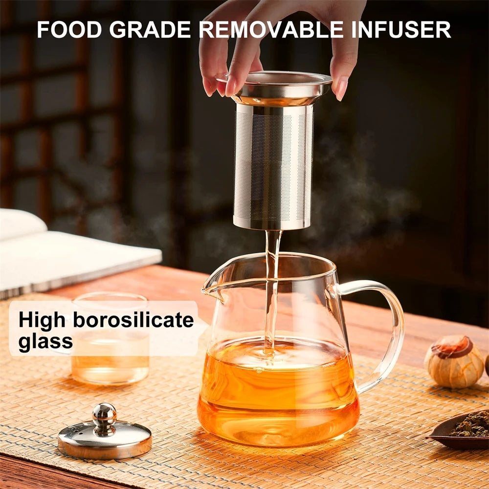 Théière Verre Borosilicate 400-1350ml - Infuseur Inox Résistante Chaleur