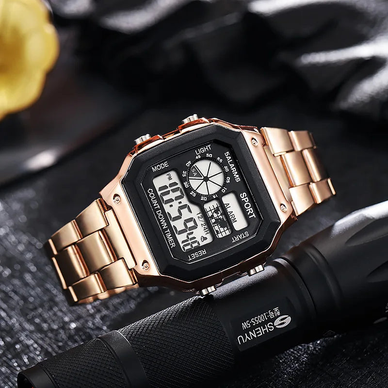 Montre Homme Digitale Militaire Luxe - Acier Inoxydable LED Sport Classique