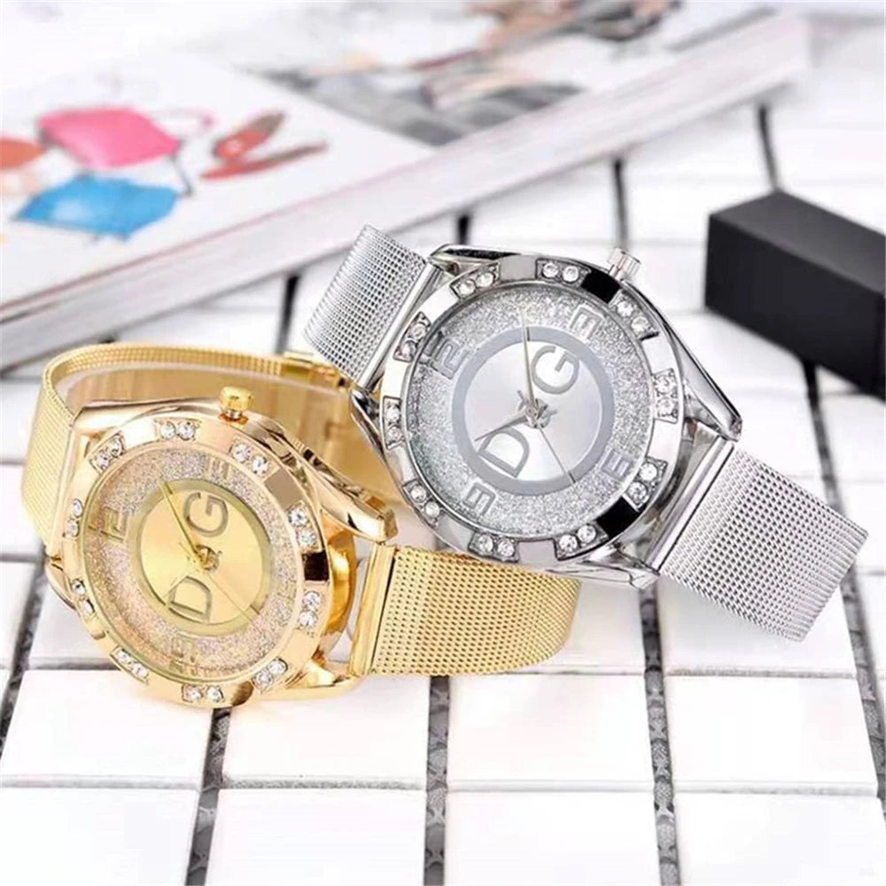 Montre Femme Ciel Étoilé Diamants - Quartz Acier Inoxydable Bracelet Maille Or