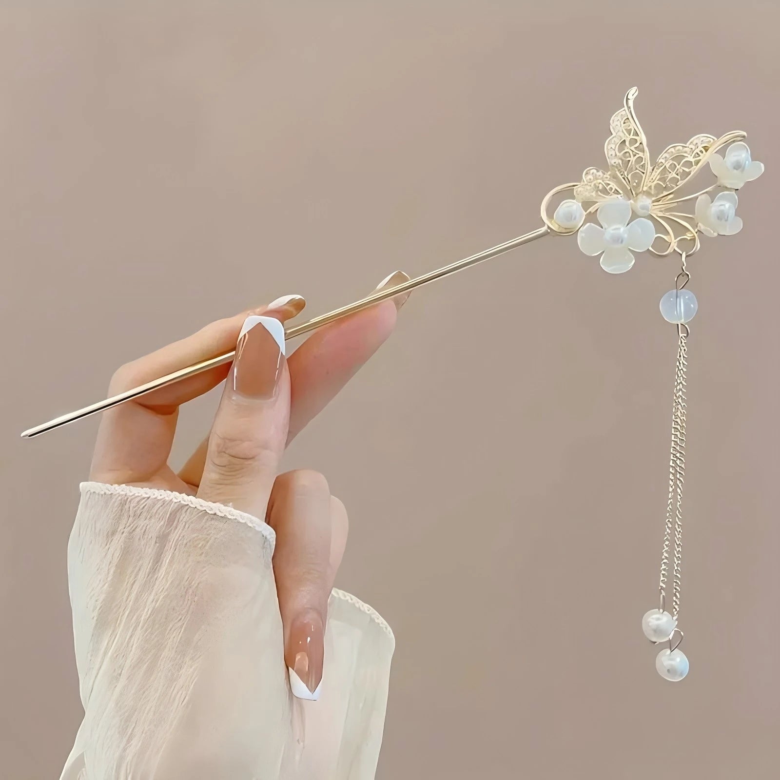 Épingle Cheveux Chinoise Élégante - Bâton Floral Pompon Bijou Traditionnel