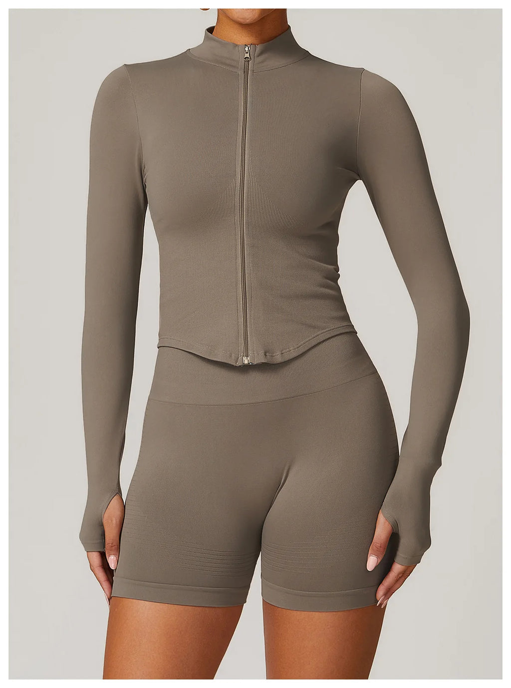 Veste Sport Femme Zippée Crop Top Manches Longues - T-shirt Yoga Running Fitness Séchage Rapide