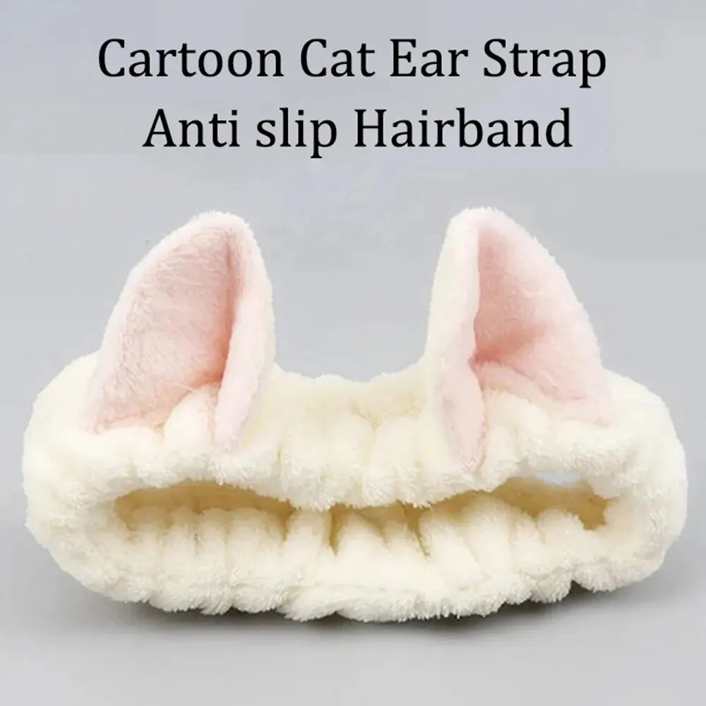 Bandeau Cheveux Chat Peluche - Maquillage Soin Visage Nœud Mignon
