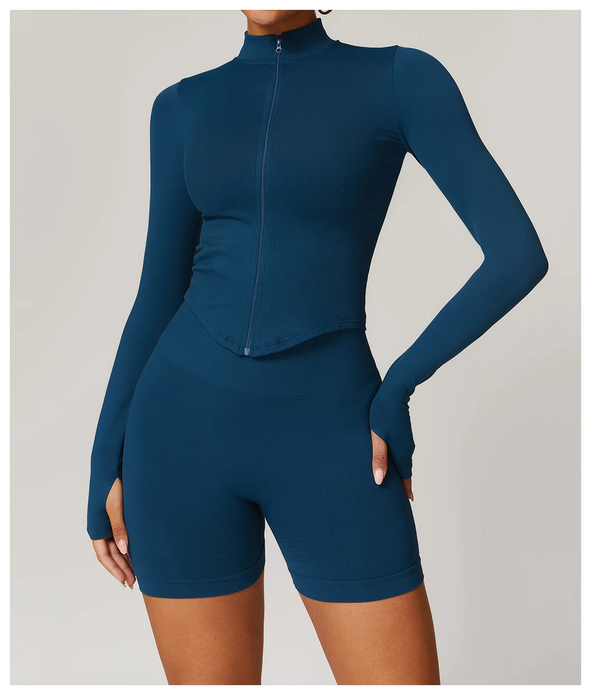Veste Sport Femme Zippée Crop Top Manches Longues - T-shirt Yoga Running Fitness Séchage Rapide
