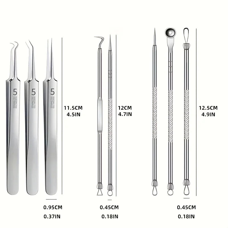 Kit 8 Pièces Anti-Points Noirs Acier Inoxydable - Extracteur Comédons Acné Pro