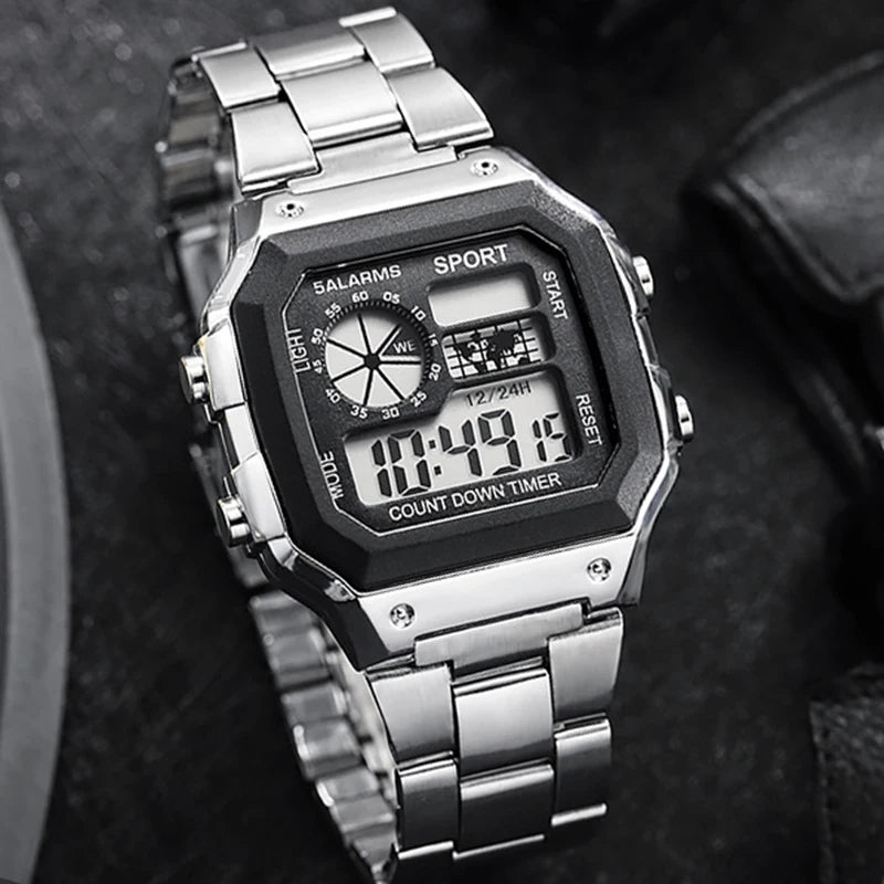 Montre Homme Digitale Militaire Luxe - Acier Inoxydable LED Sport Classique