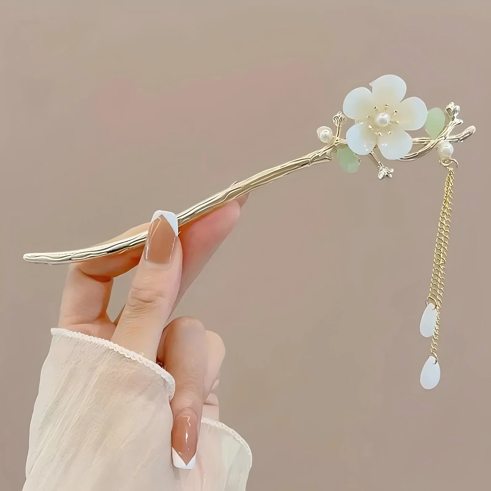 Épingle Cheveux Chinoise Élégante - Bâton Floral Pompon Bijou Traditionnel