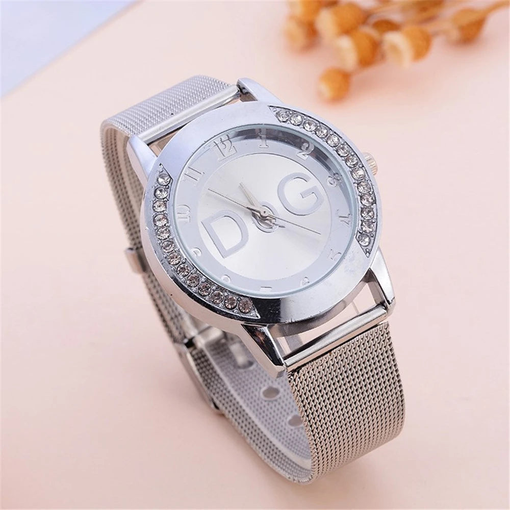 Montre Femme Ciel Étoilé Diamants - Quartz Acier Inoxydable Bracelet Maille Or