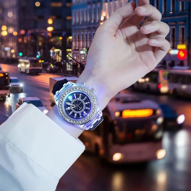 Montre LED Lumineuse Strass - Silicone Fashion Unisexe Enfant Adulte