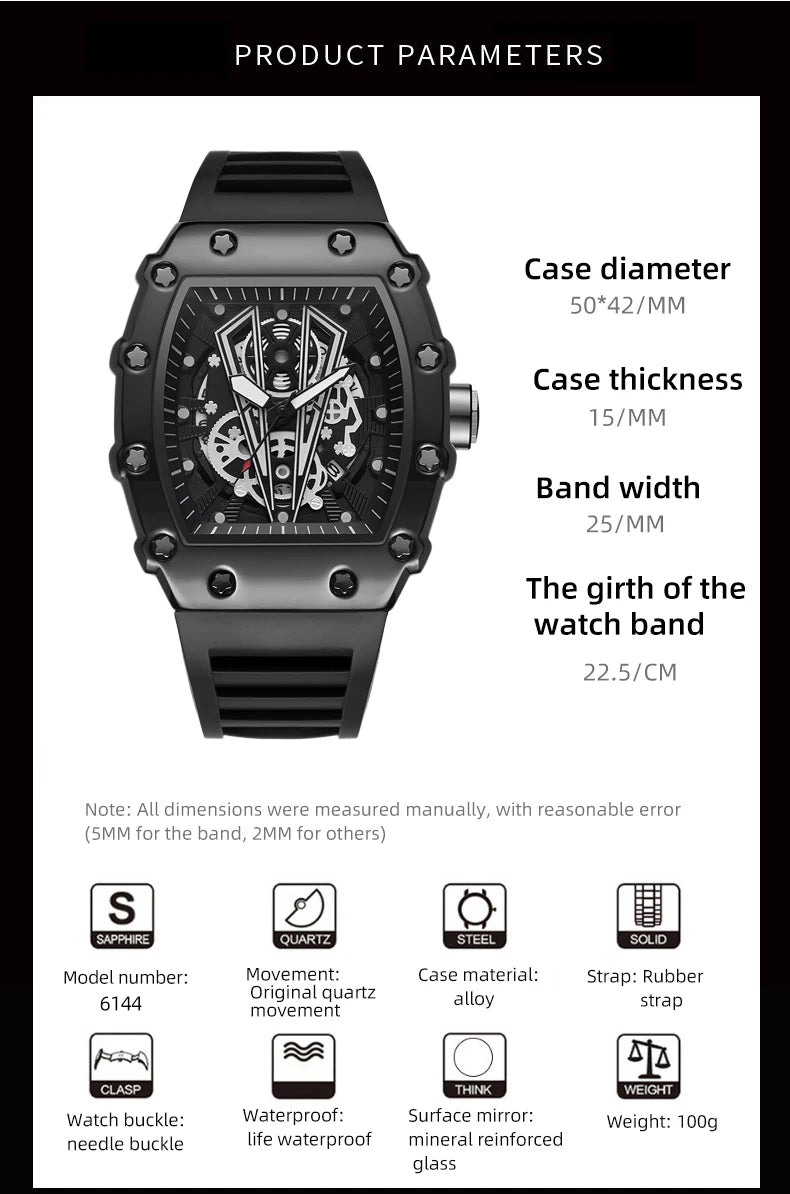 Montre Homme Carrée Sport - Quartz Étanche Lumineuse Grand Cadran