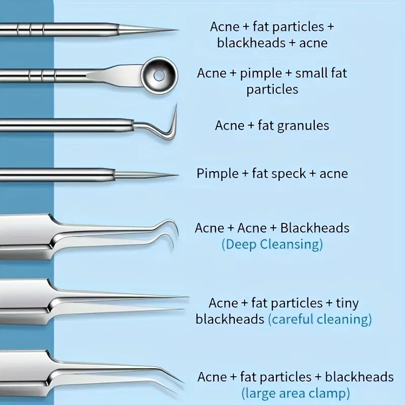 Kit 8 Pièces Anti-Points Noirs Acier Inoxydable - Extracteur Comédons Acné Pro