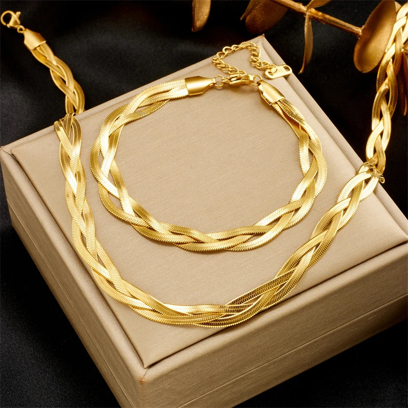 Set Bijoux Acier Inoxydable 316L - Collier Chaîne Serpent + Bracelets 3en1 Étanche