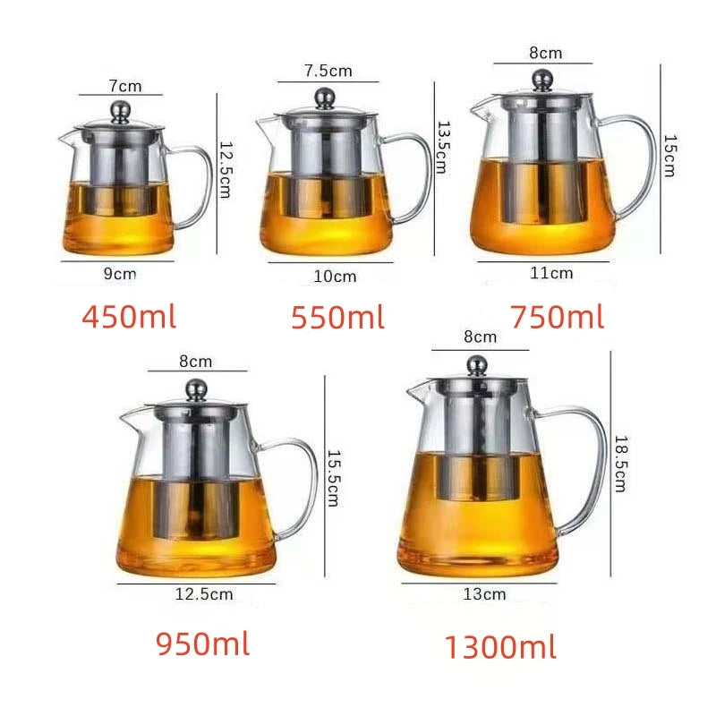 Théière Verre Borosilicate 400-1350ml - Infuseur Inox Résistante Chaleur