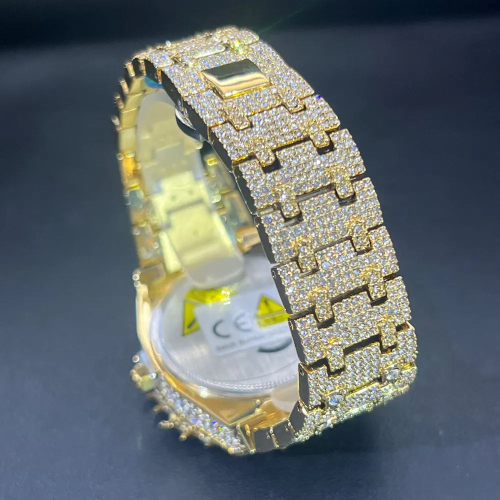 Montre Homme Luxe MISSFOX Diamants - Hip Hop Quartz Creuse Or Argent