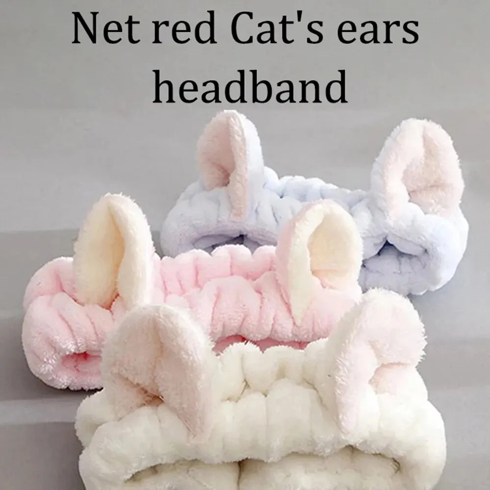 Bandeau Cheveux Chat Peluche - Maquillage Soin Visage Nœud Mignon