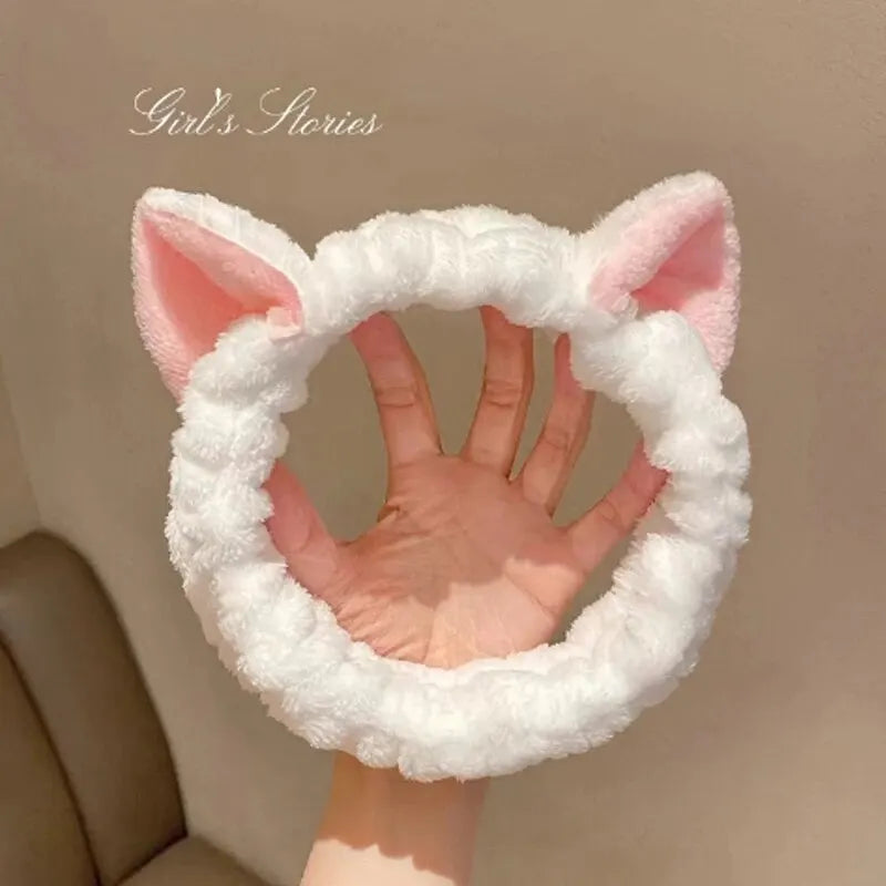 Bandeau Cheveux Chat Peluche - Maquillage Soin Visage Nœud Mignon