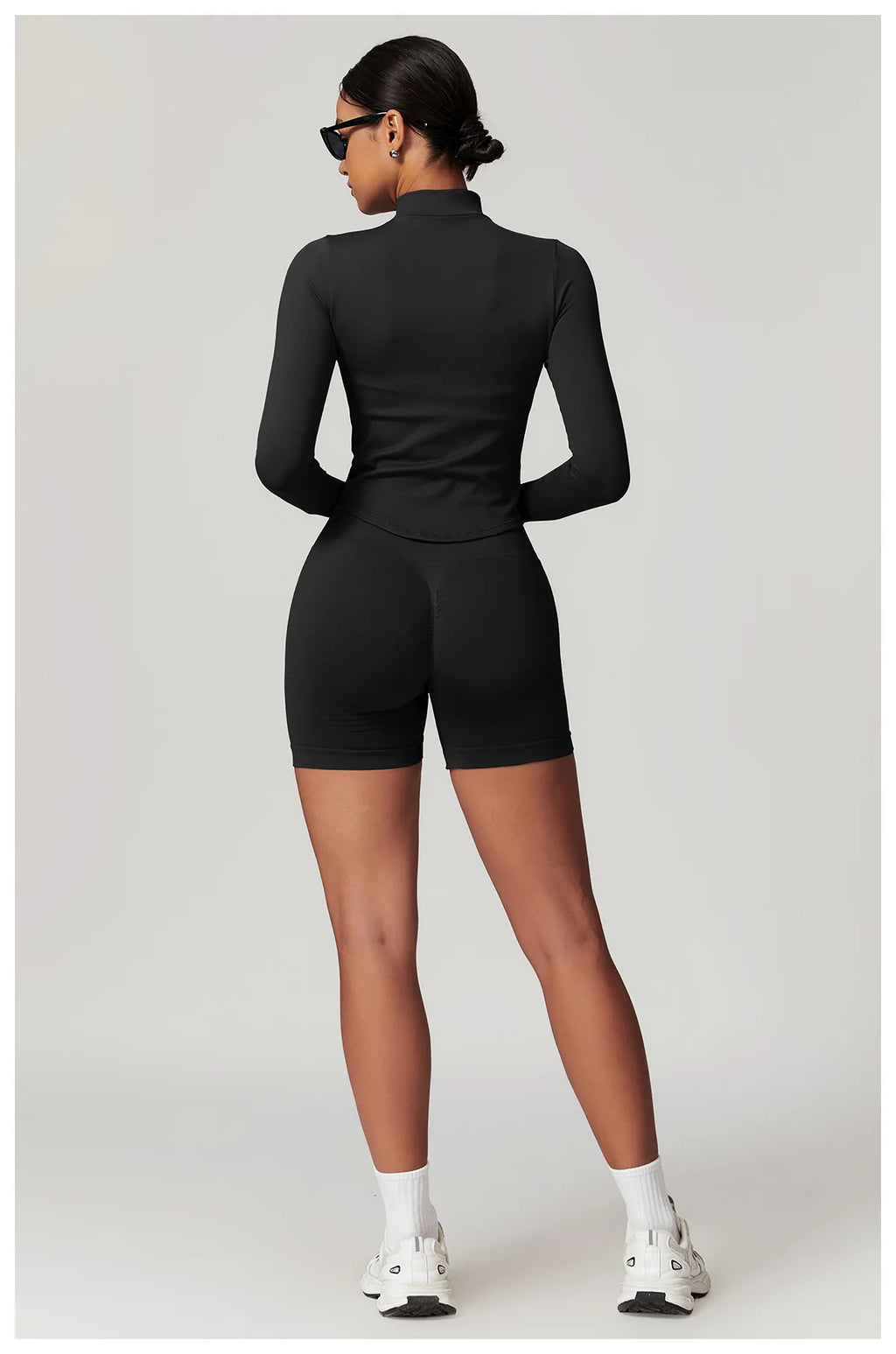 Veste Sport Femme Zippée Crop Top Manches Longues - T-shirt Yoga Running Fitness Séchage Rapide