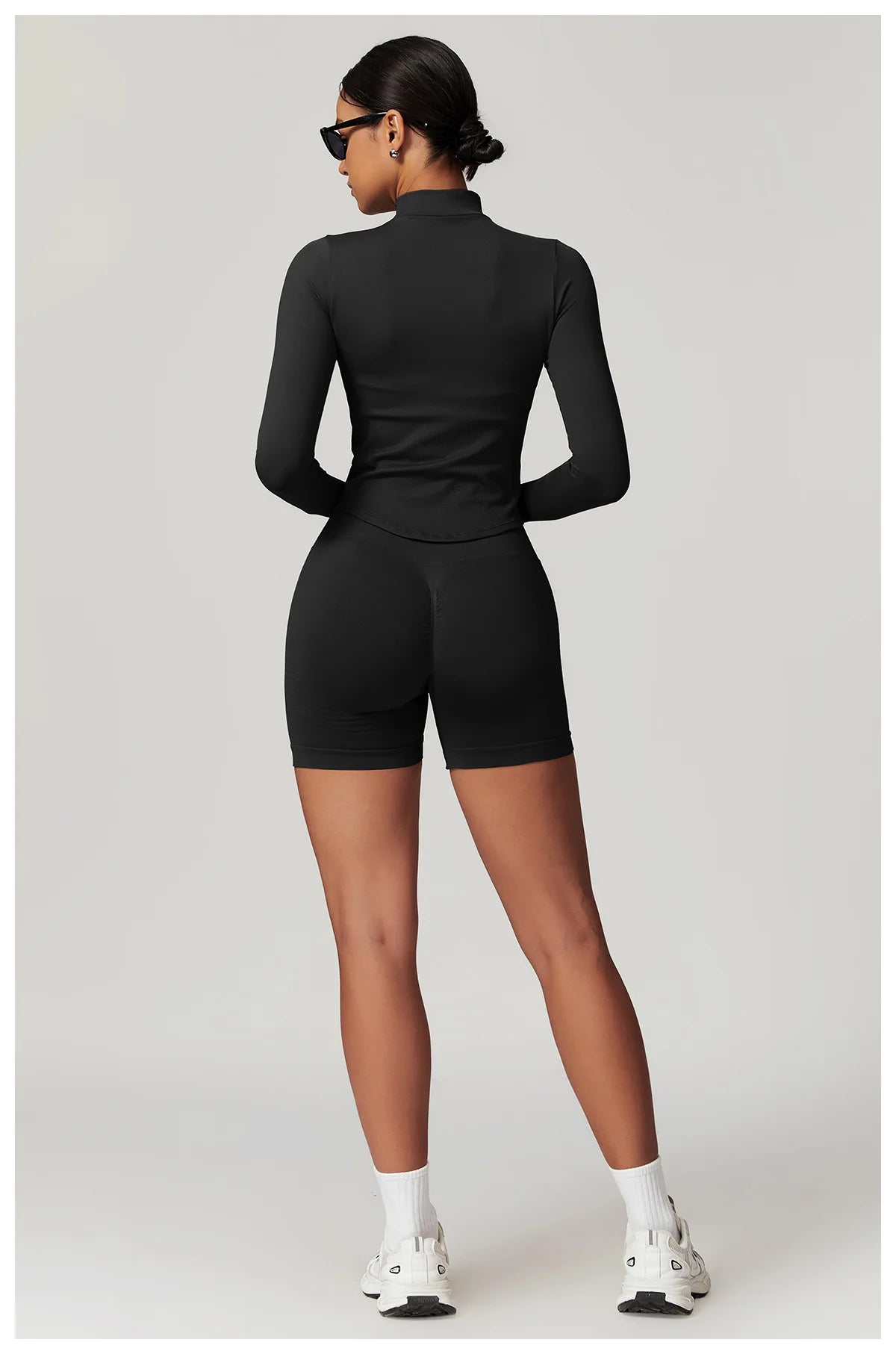 Veste Sport Femme Zippée Crop Top Manches Longues - T-shirt Yoga Running Fitness Séchage Rapide