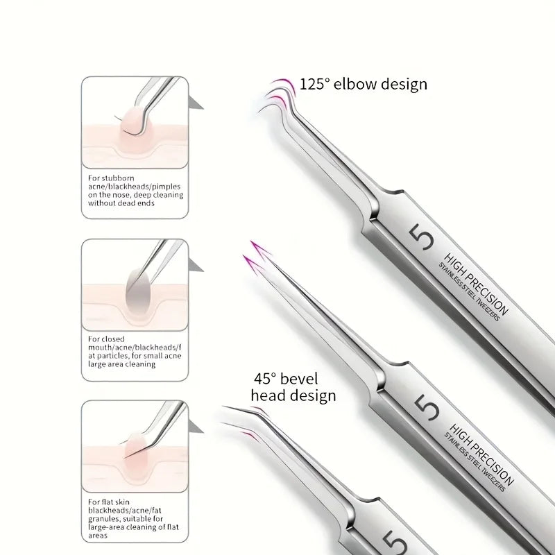 Kit 8 Pièces Anti-Points Noirs Acier Inoxydable - Extracteur Comédons Acné Pro