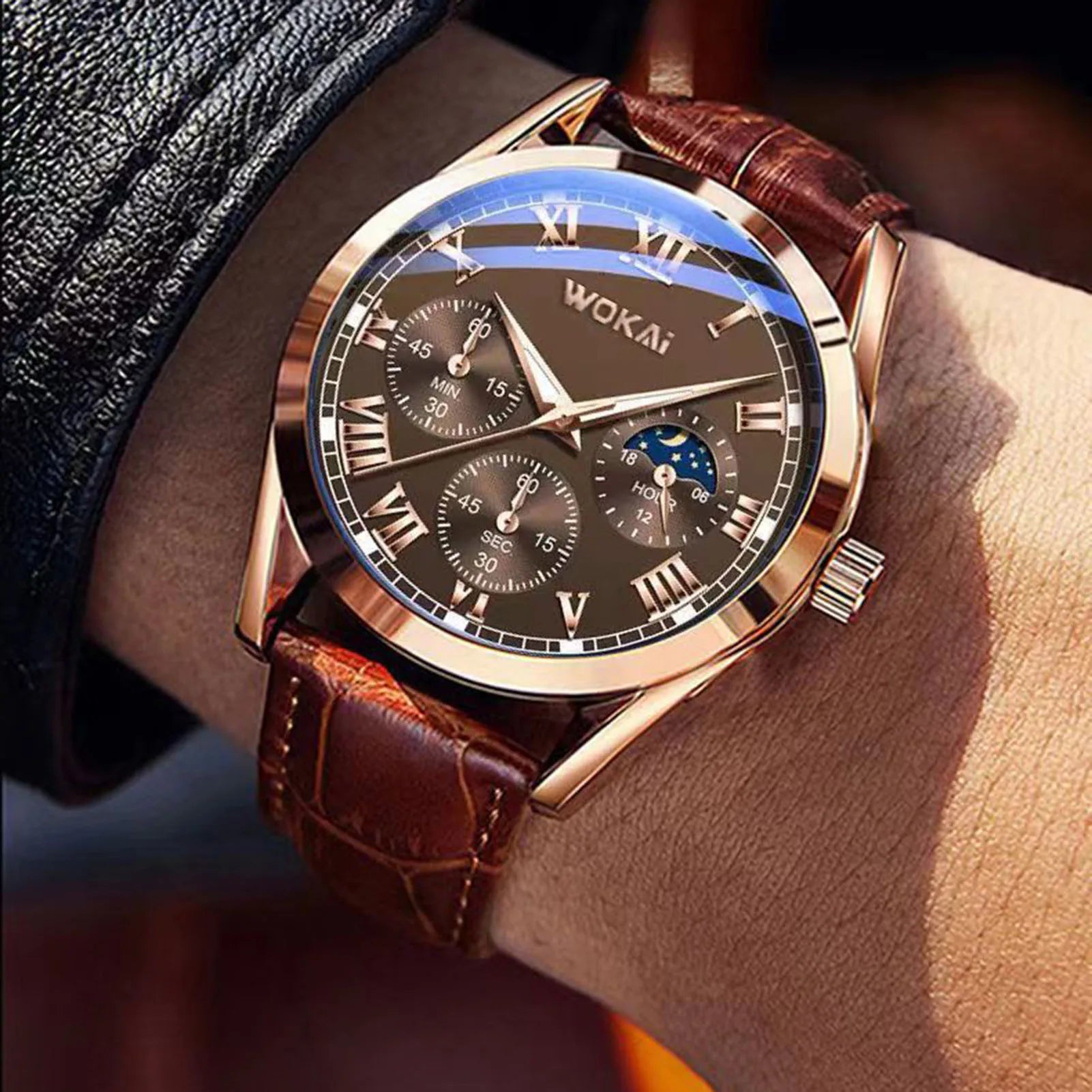 Montre Homme Luxe Cuir - Business Quartz Calendrier Élégante Cadeau