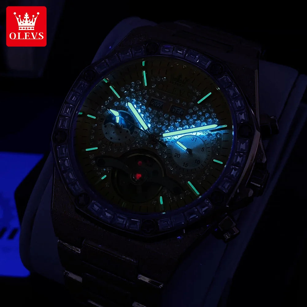 Montre Mécanique Homme OLEVS 9805 - Phase de Lune Diamant Squelette Étanche Luxe