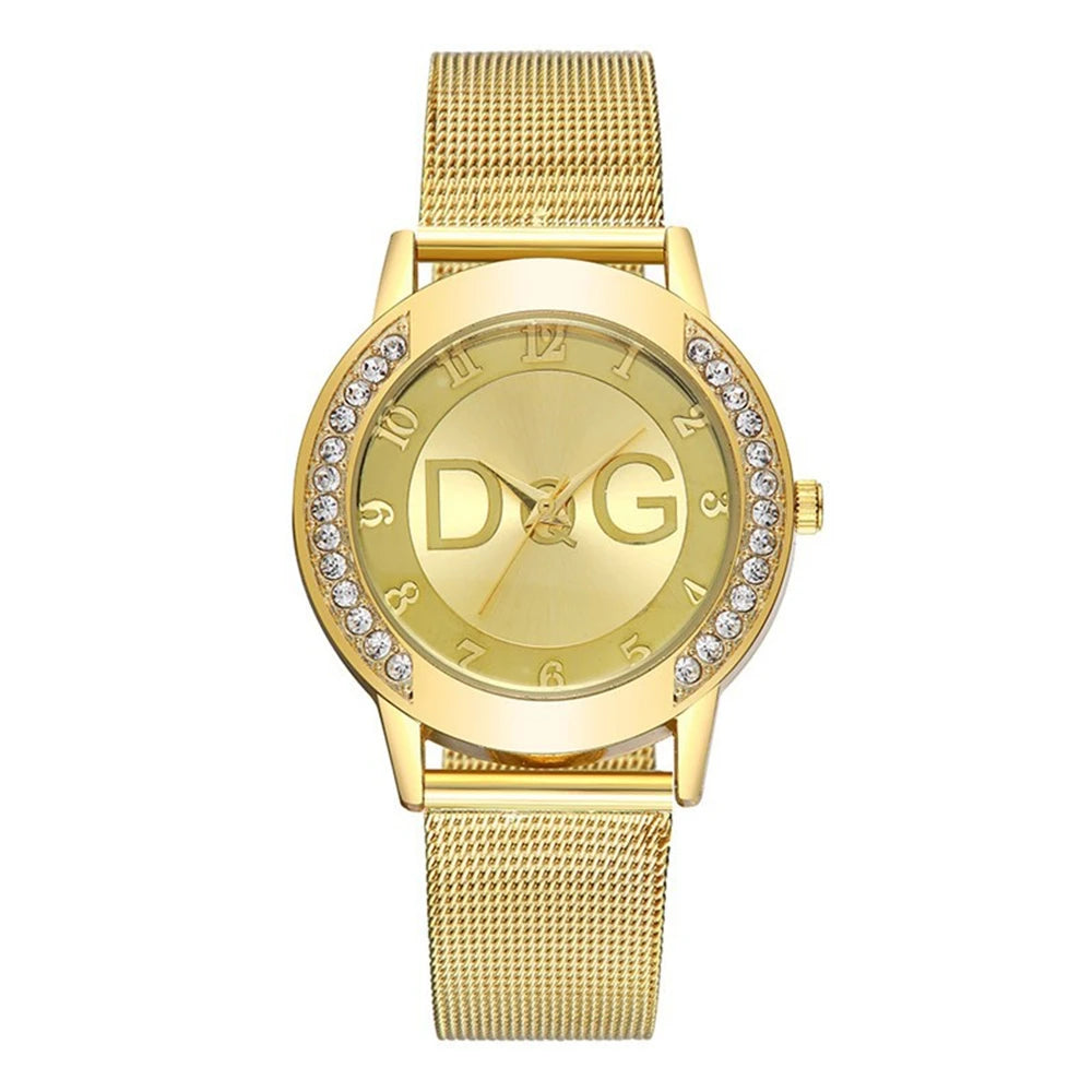 Montre Femme Ciel Étoilé Diamants - Quartz Acier Inoxydable Bracelet Maille Or