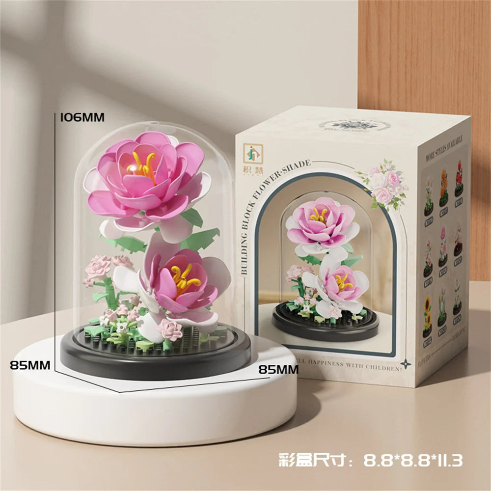 Bouquet Fleurs Éternelles Briques Construction - Bonsaï Déco Maison Micro Blocs Cadeau Anniversaire Enfant