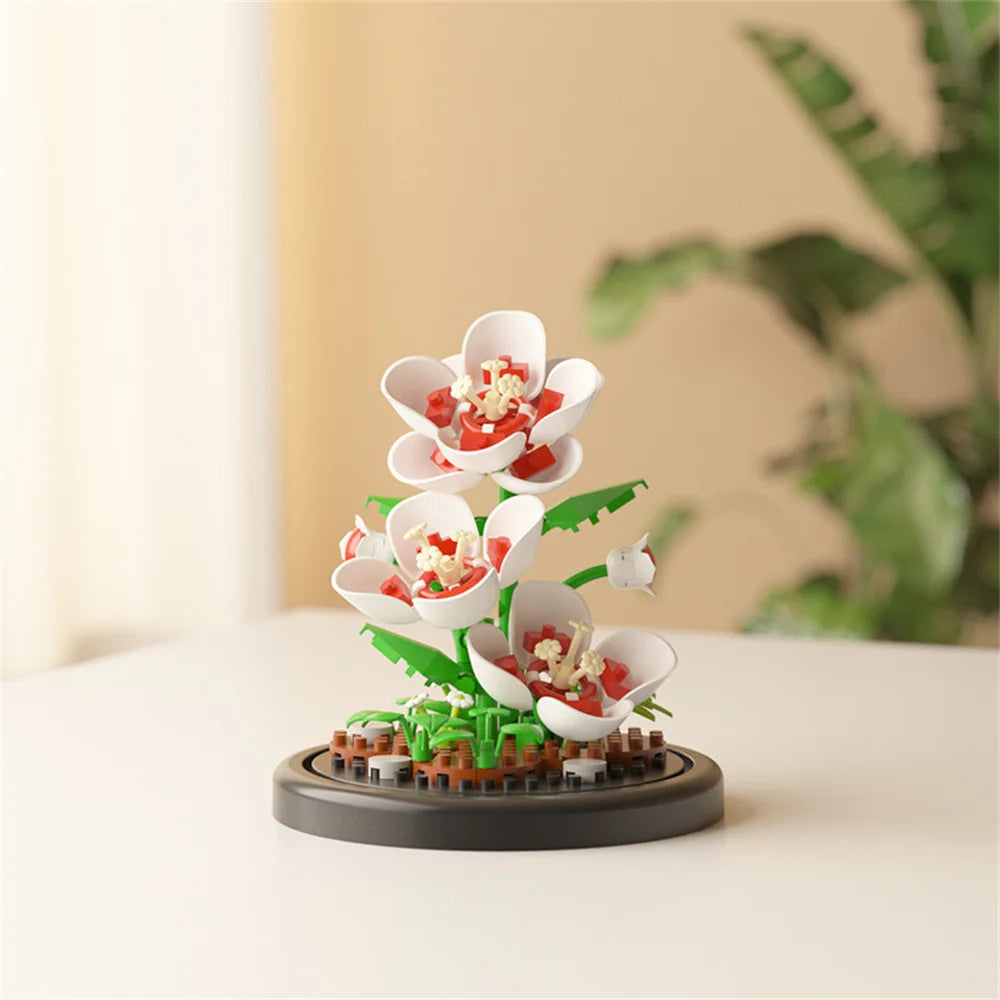 Bouquet Fleurs Éternelles Briques Construction - Bonsaï Déco Maison Micro Blocs Cadeau Anniversaire Enfant