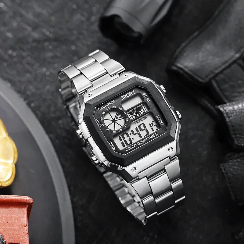 Montre Homme Digitale Militaire Luxe - Acier Inoxydable LED Sport Classique