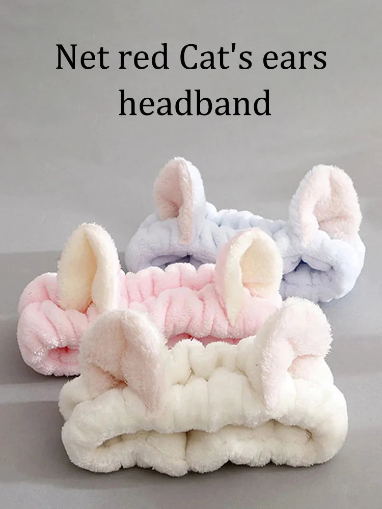 Bandeau Cheveux Chat Peluche - Maquillage Soin Visage Nœud Mignon