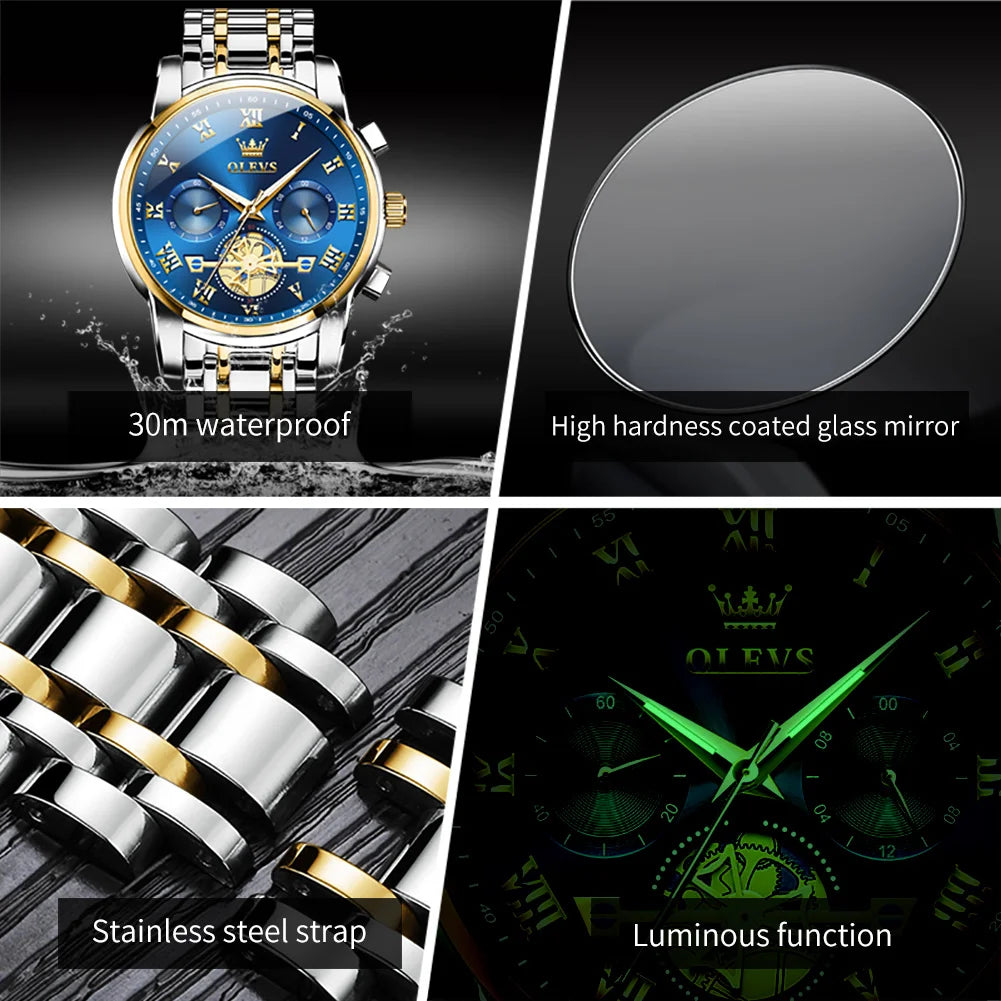 Coffret Montres Couple OLEVS Phase de Lune - Set Duo Luxe Étanche Lumineux Acier Inoxydable