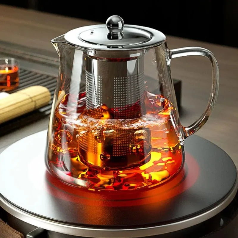 Théière Verre Borosilicate 400-1350ml - Infuseur Inox Résistante Chaleur