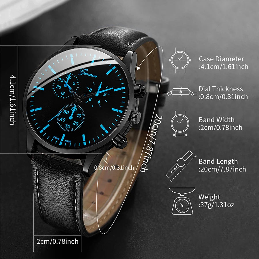 Coffret Cadeau Homme 3 Pièces - Montre Cuir + Collier + Bracelet