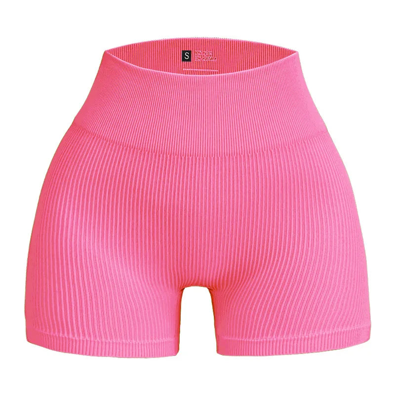 Short Yoga Taille Haute Femme - Legging Sport Côtelé Gainant Sculptant Fitness