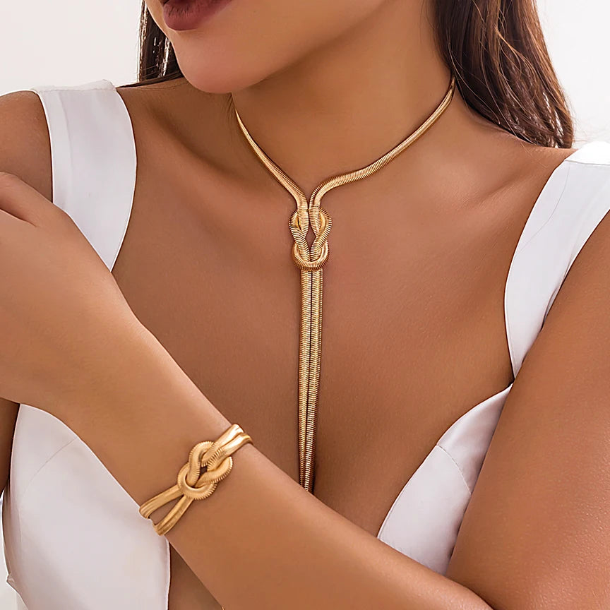 Set Bijoux Serpent 2pcs - Collier Bracelet Chaîne Torsadée Y2K Goth Femme