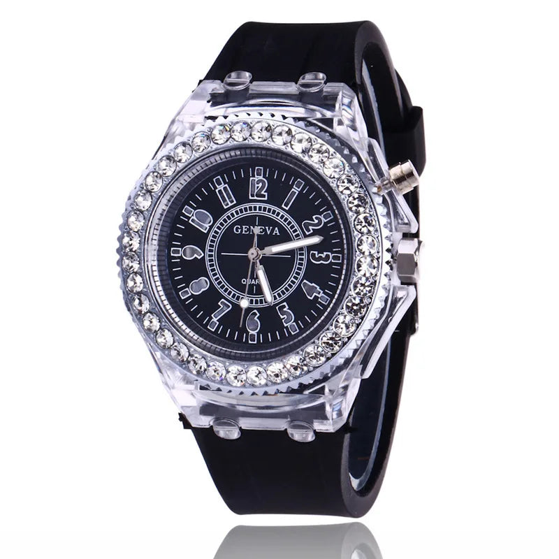 Montre LED Lumineuse Strass - Silicone Fashion Unisexe Enfant Adulte