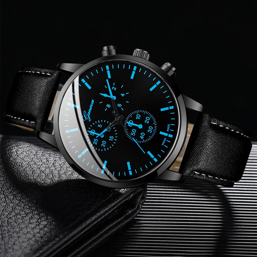 Set 3 Bijoux Homme Business - Montre Cuir Collier Bracelet Élégant Cadeau