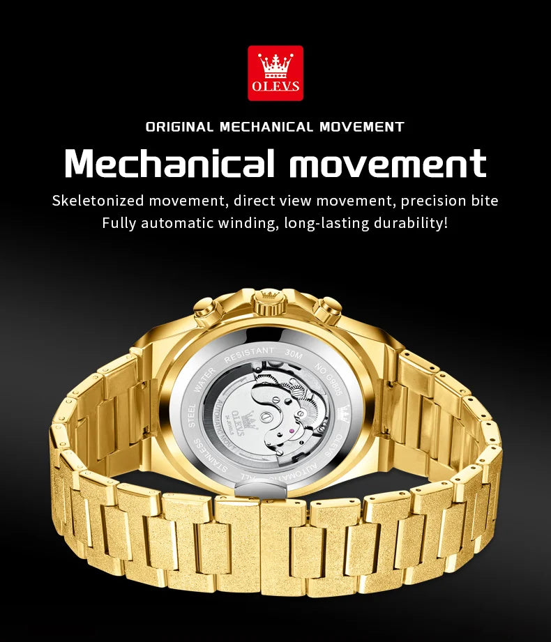 Montre Mécanique Homme OLEVS 9805 - Phase de Lune Diamant Squelette Étanche Luxe